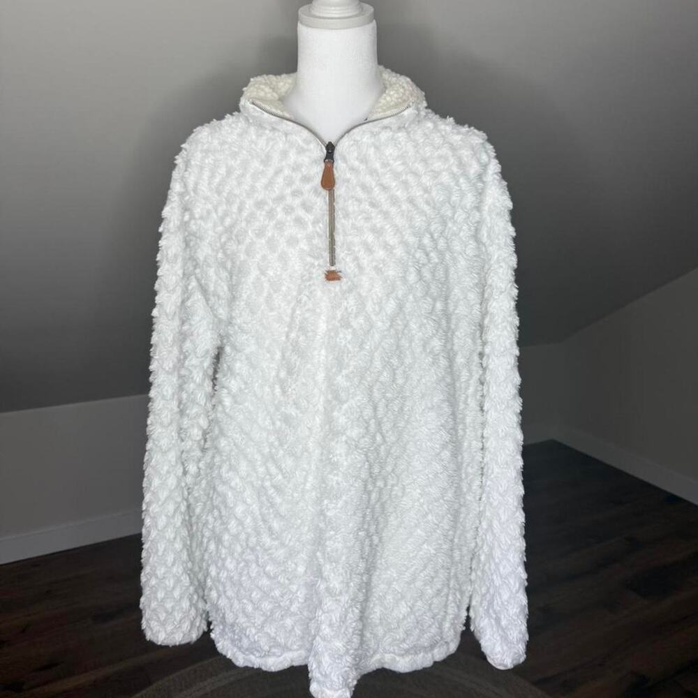 Simply Southern Sherpa Pullover White 1/4 Zip Cozy Fleece Size L